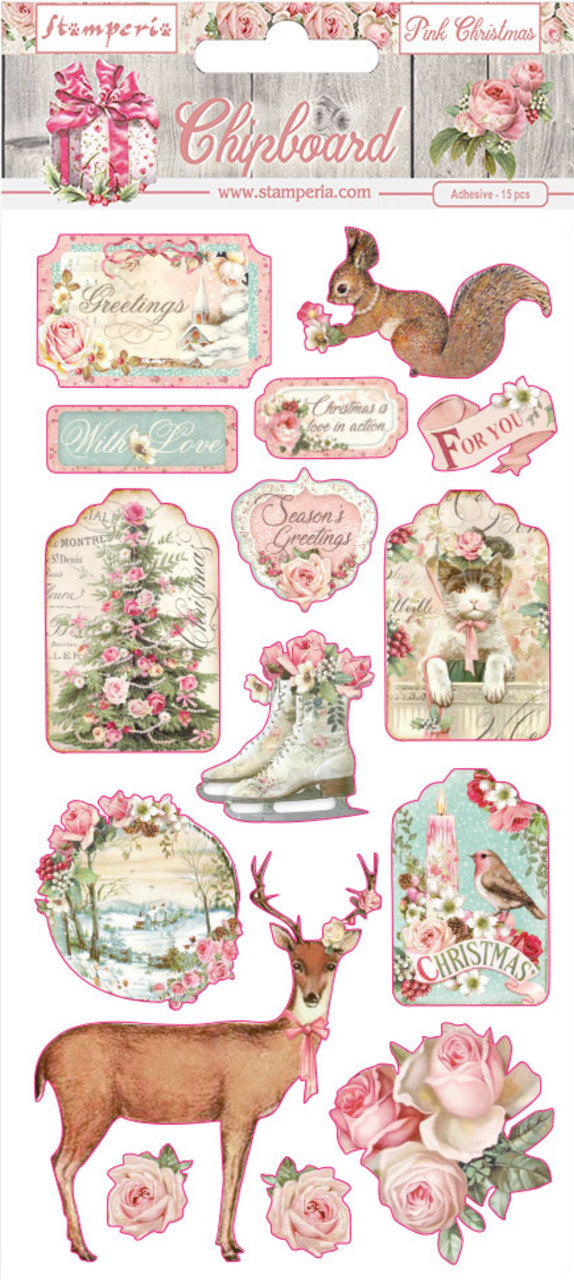 Stamperia roze kerstspaanplaat 2